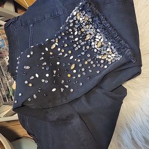 Anthropologie Black Straight Leg Jeans with Sparkling Embellishments